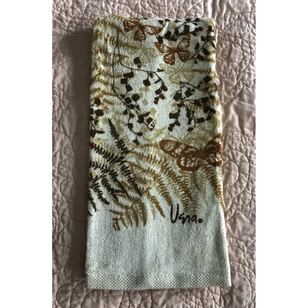 Vtg Vera Burlington Towel Set 3 Pcs Ivory Cotton Butterfly Floral Bath Hand Face